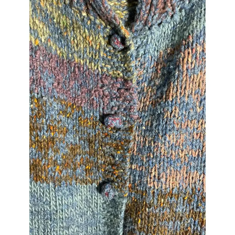 70's Cozy Hand-Knit Super Chunky Oversized  Wool  Multi-Colored Sweater Coat OS - Picture 7 of 11
